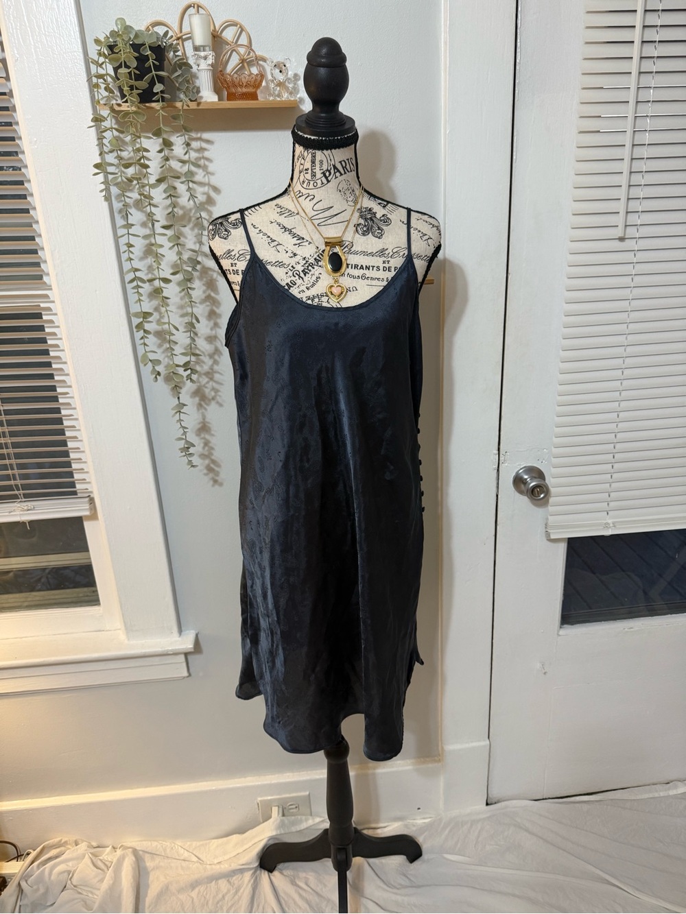 Secret Treasures Y2K satin slip dress with subtle jacquard paisley pattern